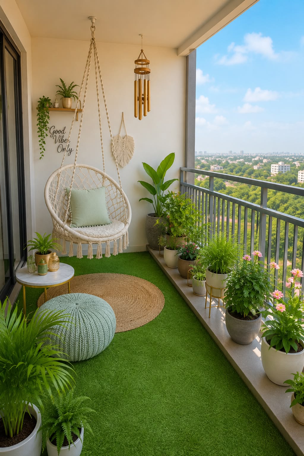 Biophilic Green Balcony with Weatherproof WPC Wood Tiles #14